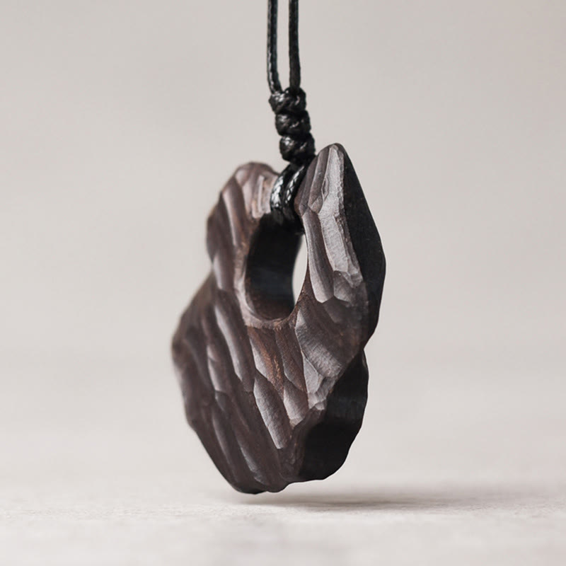 KarmaRipple's Ebony Wood Hollow Irregular Shape Peace Balance Pendant Necklace p3