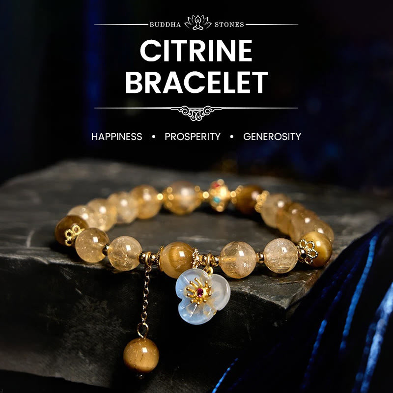 KarmaRipple's Citrine Tiger Eye Flower Talisman Generosity Bracelet p1