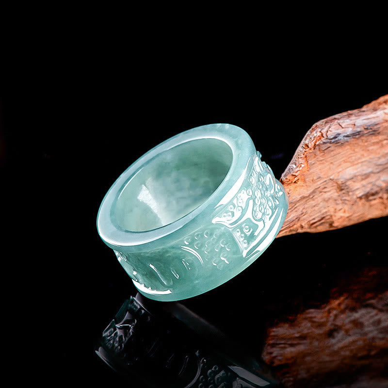 KarmaRipple's Authentic Jade Om Mani Padme Hum Carved Prosperity Ring p1