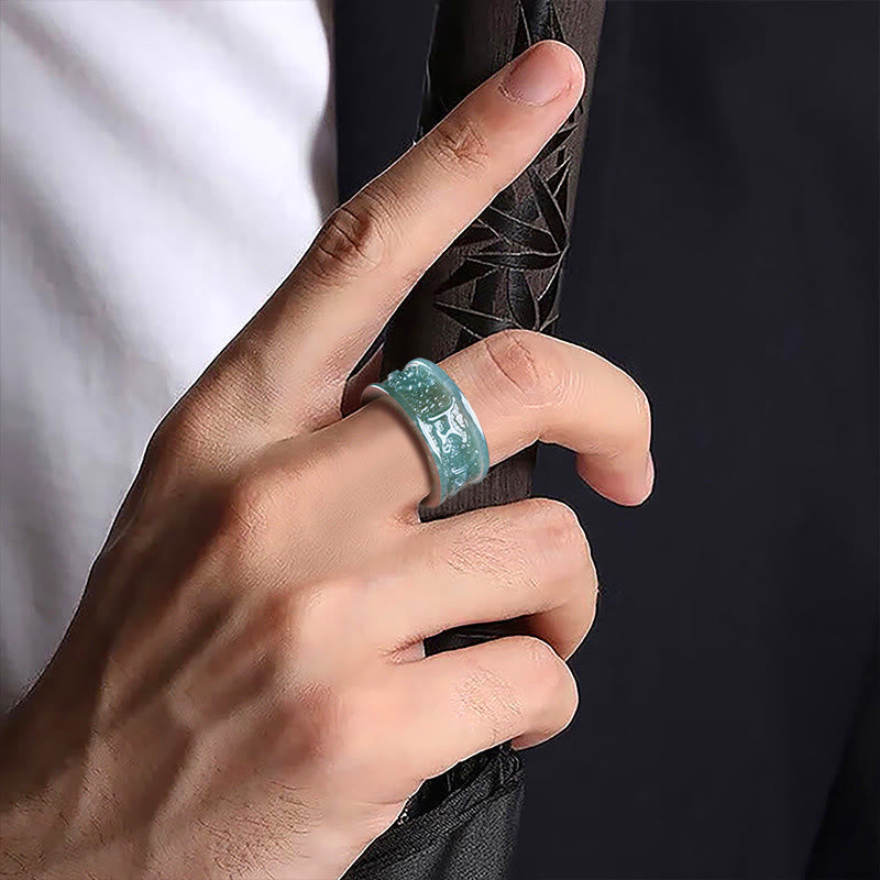 KarmaRipple's Authentic Jade Om Mani Padme Hum Carved Prosperity Ring p4