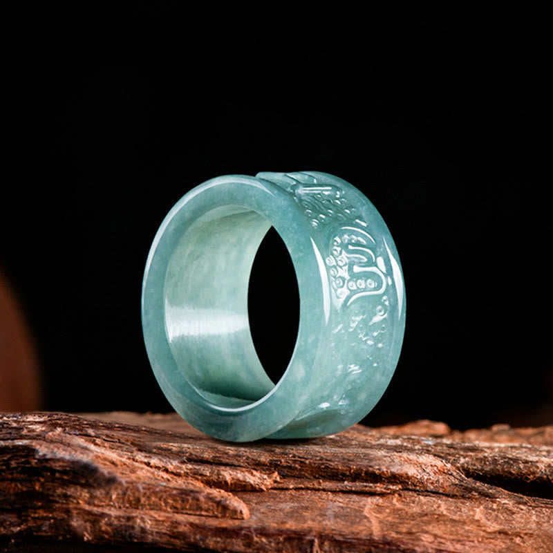 KarmaRipple's Authentic Jade Om Mani Padme Hum Carved Prosperity Ring p2