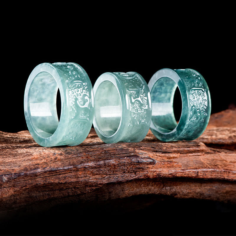 KarmaRipple's Authentic Jade Om Mani Padme Hum Carved Prosperity Ring p8
