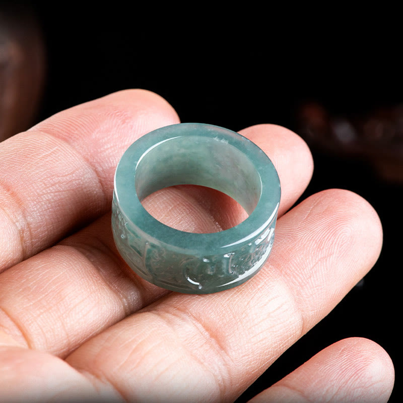 KarmaRipple's Authentic Jade Om Mani Padme Hum Carved Prosperity Ring p5