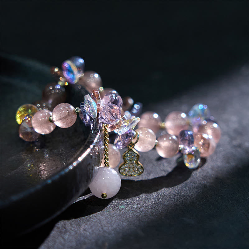 KarmaRipple's Strawberry Quartz Gemstone Gourd Positive Bracelet p11
