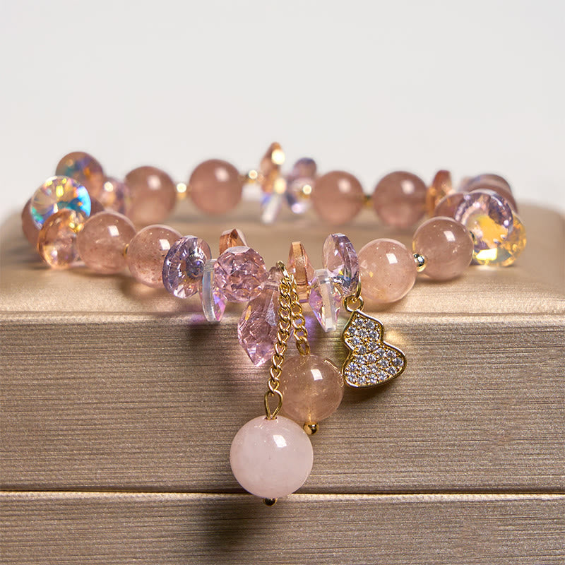 KarmaRipple's Strawberry Quartz Gemstone Gourd Positive Bracelet p3