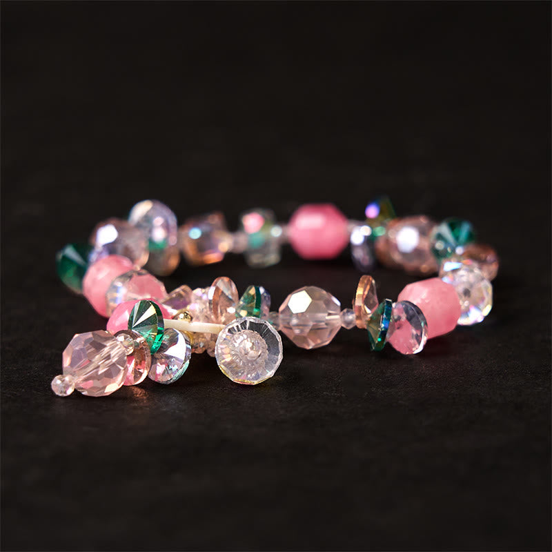 KarmaRipple's Pink Gemstone Green Gemstone Ivory Gemstone Flower Warmth Bracelet p13