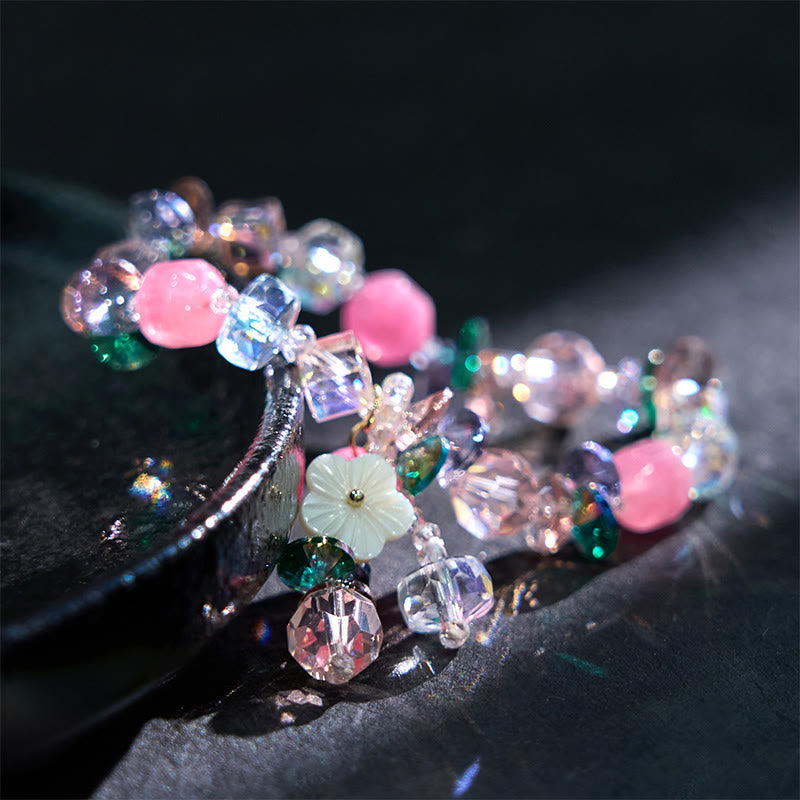 KarmaRipple's Pink Gemstone Green Gemstone Ivory Gemstone Flower Warmth Bracelet p10