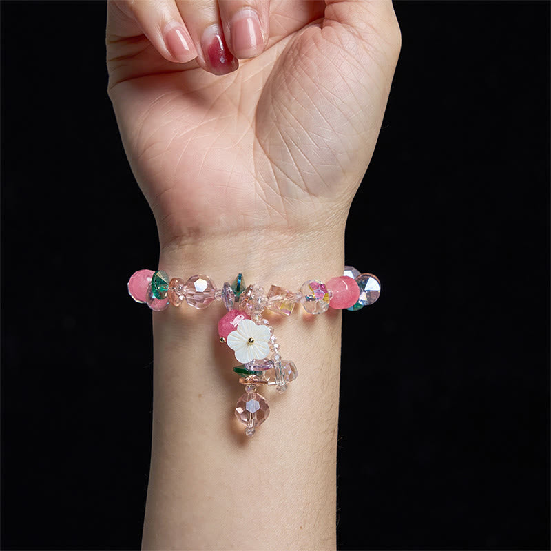 KarmaRipple's Pink Gemstone Green Gemstone Ivory Gemstone Flower Warmth Bracelet p12