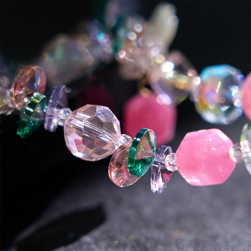 KarmaRipple's Pink Gemstone Green Gemstone Ivory Gemstone Flower Warmth Bracelet p11