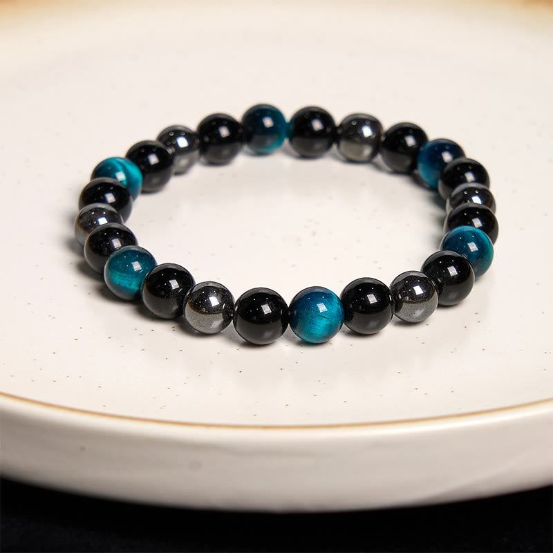 KarmaRipple's Authentic Tiger's Eye Obsidian Hematite Positive Powerful Bracelet p28