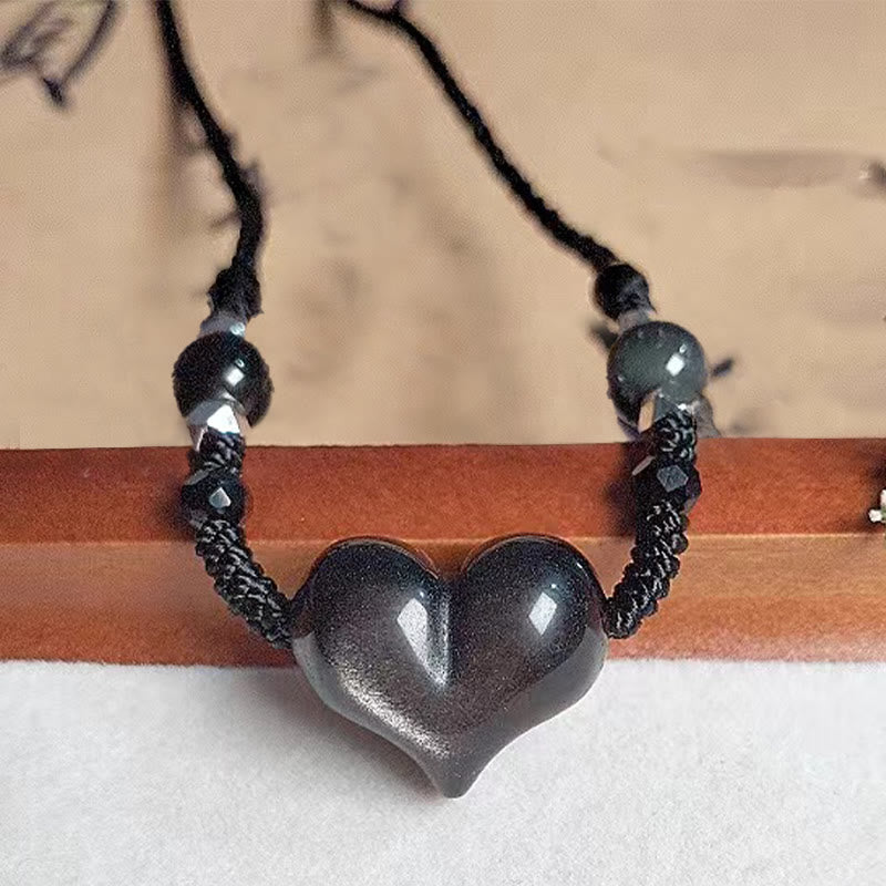 KarmaRipple's Authentic Silver Sheen Obsidian Heart Protection Pendant Necklace p8