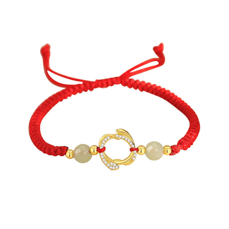 KarmaRipple's Red String Hetian Jade 925 Sterling Silver Cubic Zirconia Year of the Snake Protection Bracelet p10
