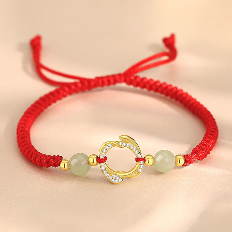 KarmaRipple's Red String Hetian Jade 925 Sterling Silver Cubic Zirconia Year of the Snake Protection Bracelet p1