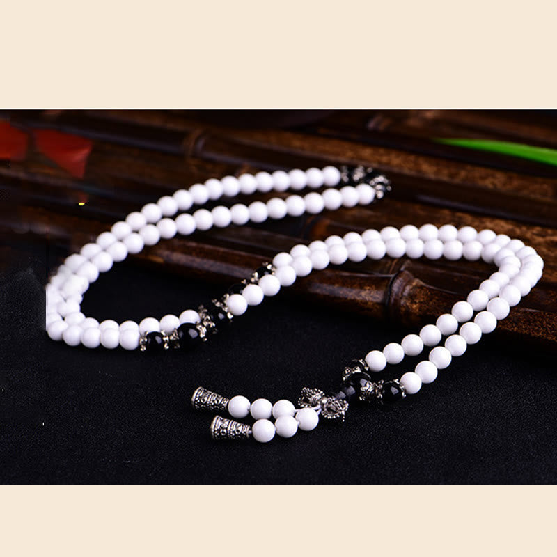 KarmaRipple's 108 Mala Beadwork Ivory Porcelain Six True Words 'Om Mani Padme Hum' Patience Bracelet p4
