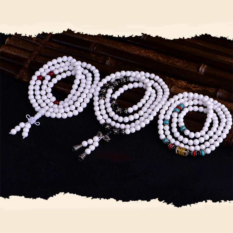 KarmaRipple's 108 Mala Beadwork Ivory Porcelain Six True Words 'Om Mani Padme Hum' Patience Bracelet p9