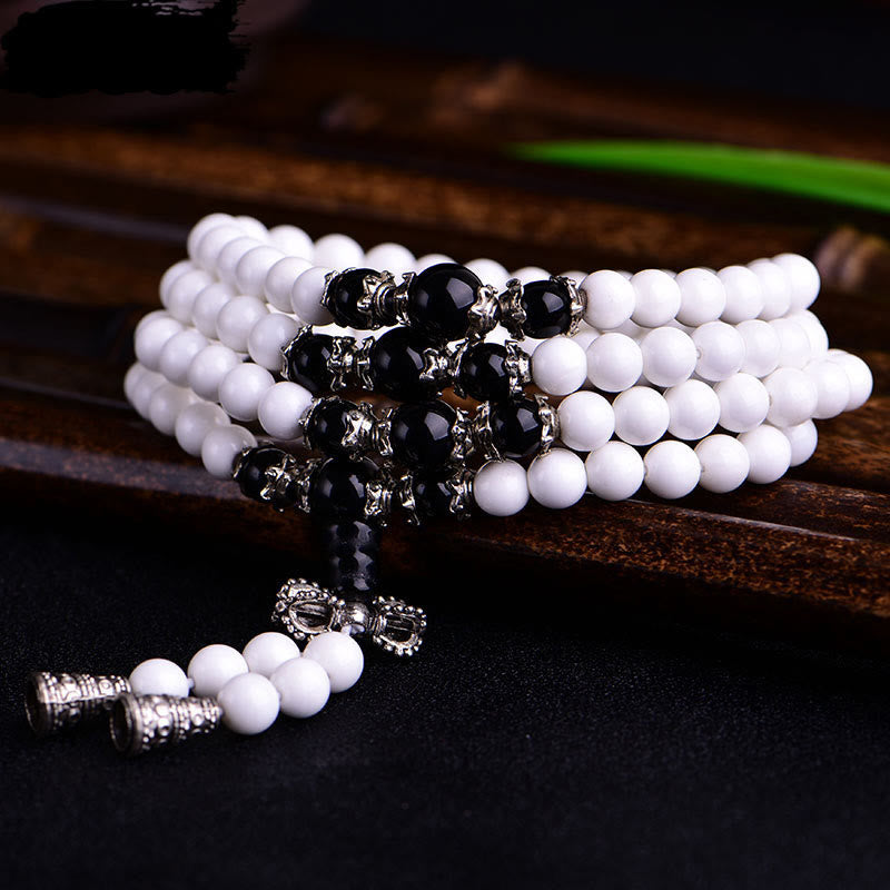 KarmaRipple's 108 Mala Beadwork Ivory Porcelain Six True Words 'Om Mani Padme Hum' Patience Bracelet p10