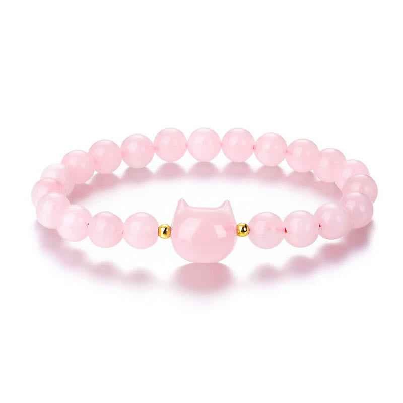 KarmaRipple's Amethyst Green Aventurine Rose Quartz Fluorite Cat Head Balance Fortune Bracelet p15