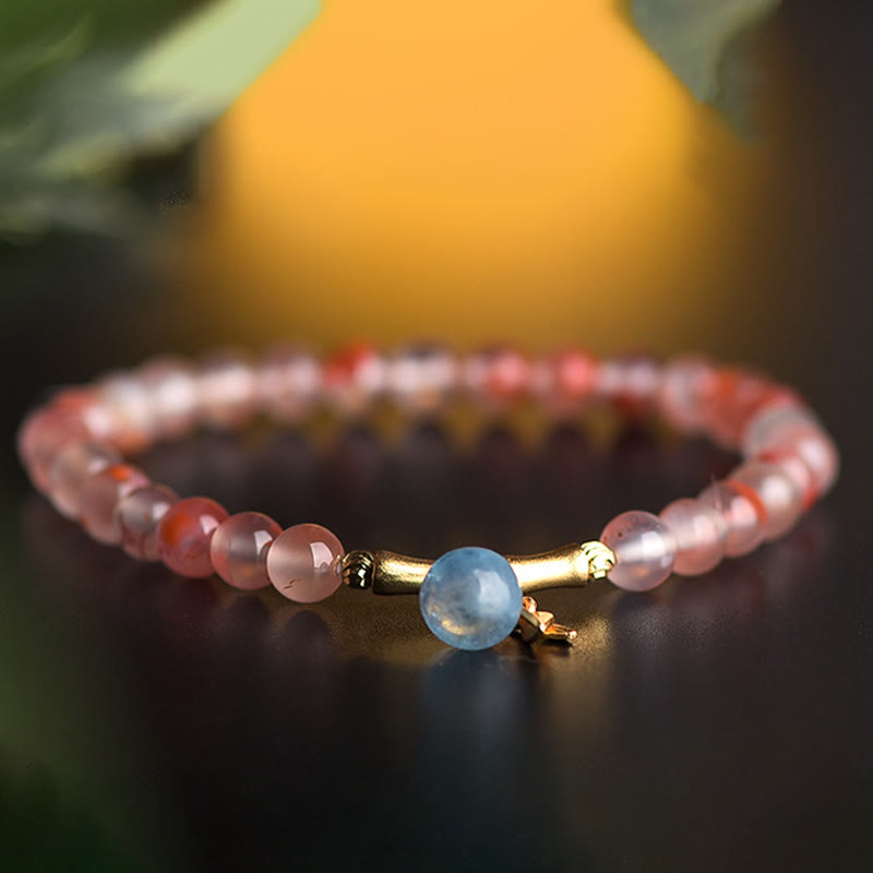 KarmaRipple's South Red Agate Aquamarine Pearl Hetian Jade Bamboo Flower Fortune Bracelet p4