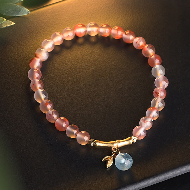 KarmaRipple's South Red Agate Aquamarine Pearl Hetian Jade Bamboo Flower Fortune Bracelet p1