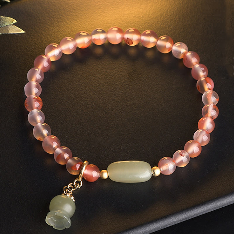 KarmaRipple's South Red Agate Aquamarine Pearl Hetian Jade Bamboo Flower Fortune Bracelet p2