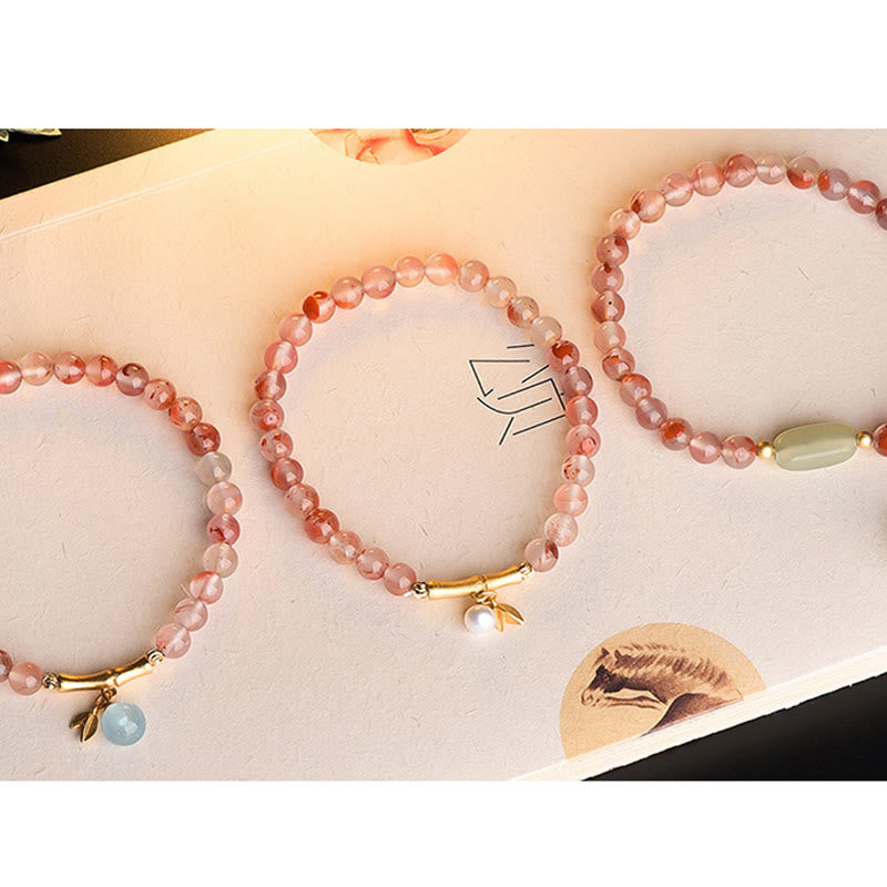 KarmaRipple's South Red Agate Aquamarine Pearl Hetian Jade Bamboo Flower Fortune Bracelet p10
