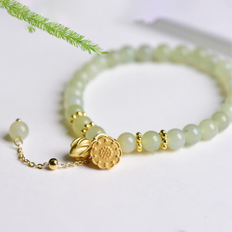 KarmaRipple's Authentic Hetian Jade Lotus Fortune Bracelet p1