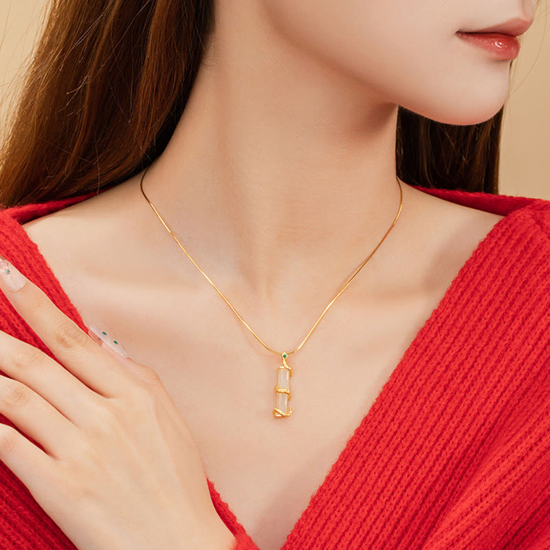 KarmaRipple's Hetian Jade 925 Sterling Silver Year of the Snake Bamboo Growth Pendant Necklace p9