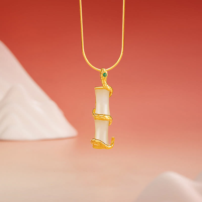 KarmaRipple's Hetian Jade 925 Sterling Silver Year of the Snake Bamboo Growth Pendant Necklace p1