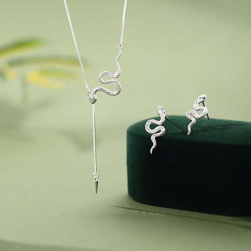 KarmaRipple's 925 Sterling Silver Year of the Snake Balance Pendant Necklace Earrings Set p3