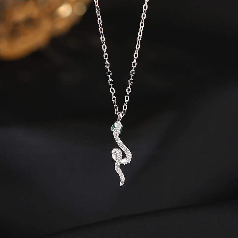 KarmaRipple's 925 Sterling Silver Year Of The Snake Green-eyed Snake Blessing Pendant Necklace p6
