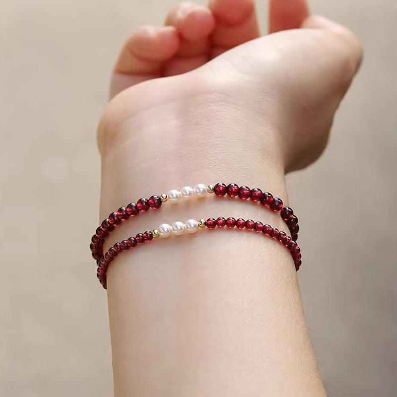 KarmaRipple's Authentic Small Garnet Pearl Beadwork Protection Bracelet p3