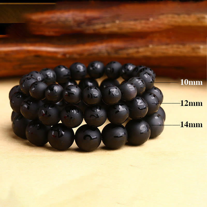 KarmaRipple's Authentic Black Onyx Om Mani Padme Hum Carved Protection Bracelet p6