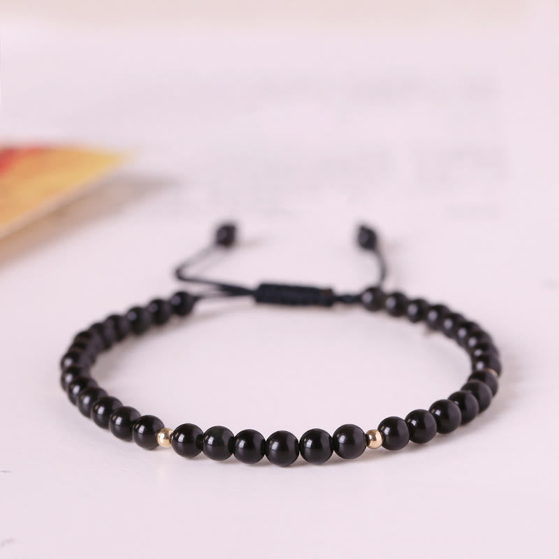 KarmaRipple's Small Black Obsidian Beadwork Fulfillment Rope Bracelet p1