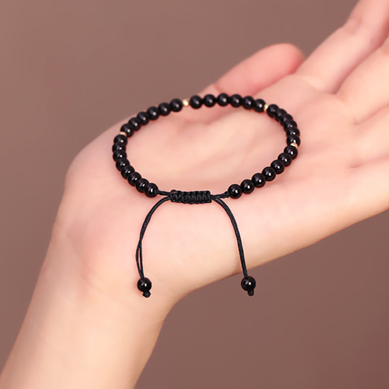 KarmaRipple's Small Black Obsidian Beadwork Fulfillment Rope Bracelet p9