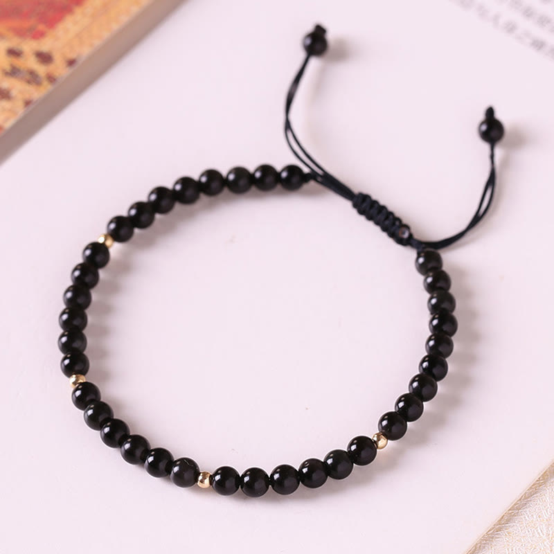 KarmaRipple's Small Black Obsidian Beadwork Fulfillment Rope Bracelet p2
