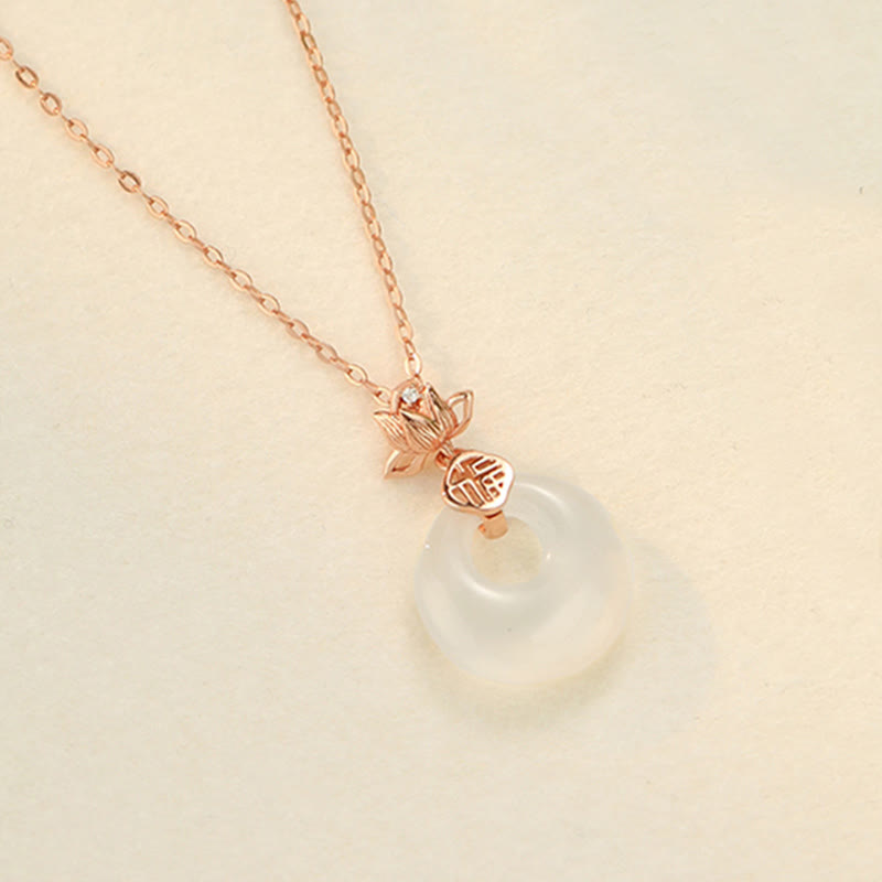 KarmaRipple's Chalcedony 925 Sterling Silver Lotus Flower Fu Character Peace Buckle Positive Pendant Necklace p2
