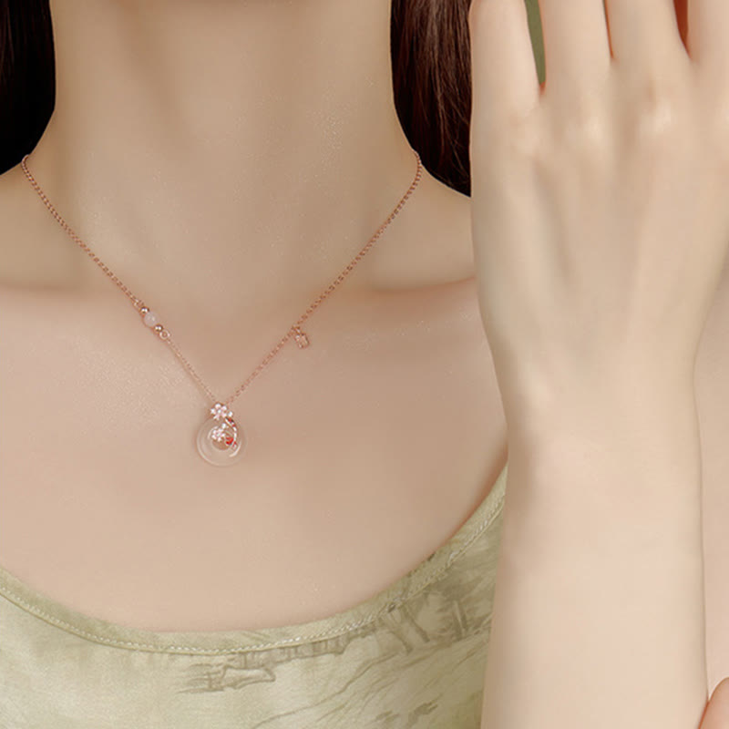 KarmaRipple's Chalcedony Pink Gemstone 925 Sterling Silver Flowers Koi Fish Peace Buckle Positive Pendant Necklace p13