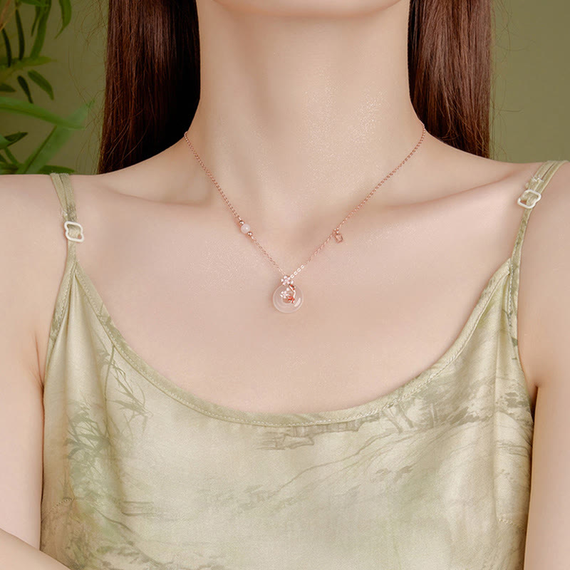 KarmaRipple's Chalcedony Pink Gemstone 925 Sterling Silver Flowers Koi Fish Peace Buckle Positive Pendant Necklace p12