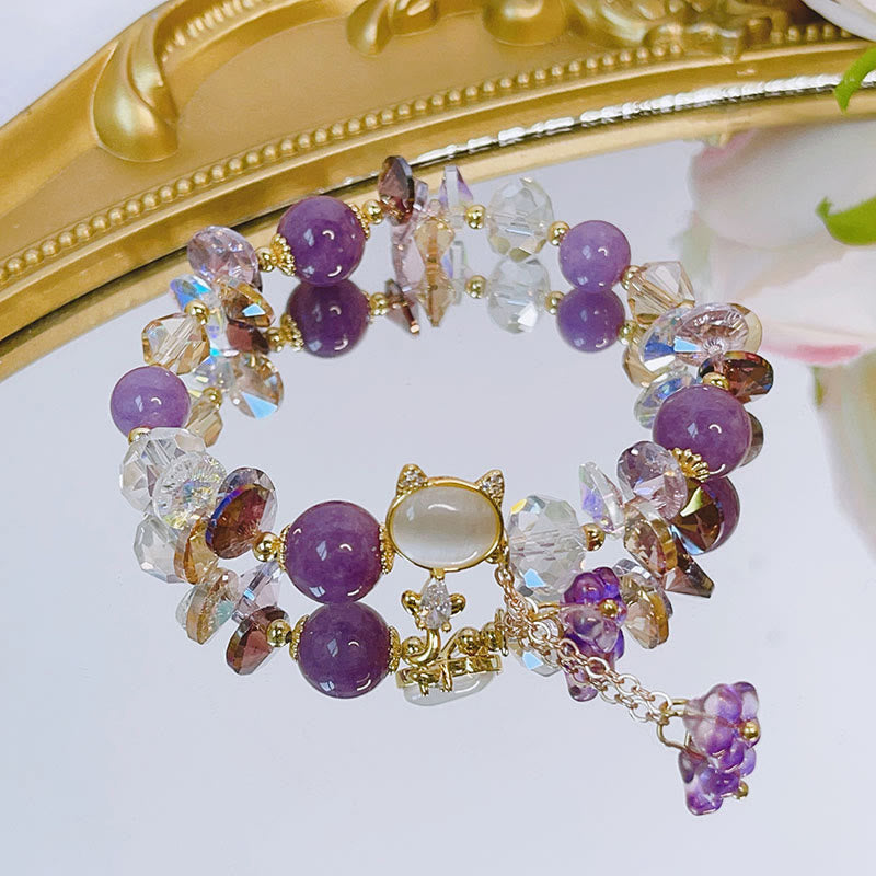 KarmaRipple's Amethyst Green Gemstone Red Gemstone Cat Balance Bracelet p6