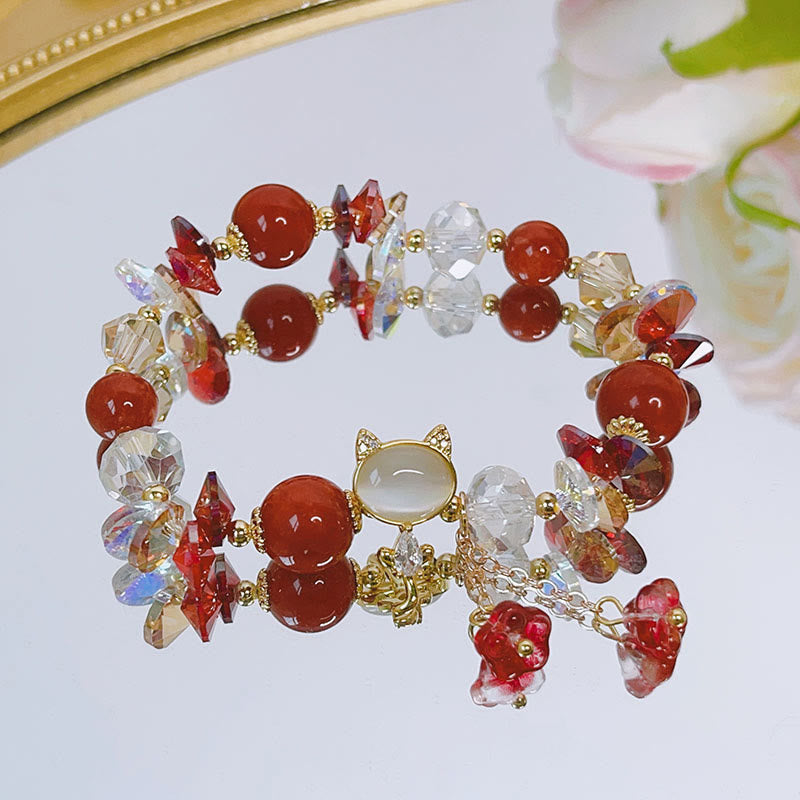 KarmaRipple's Amethyst Green Gemstone Red Gemstone Cat Balance Bracelet p17