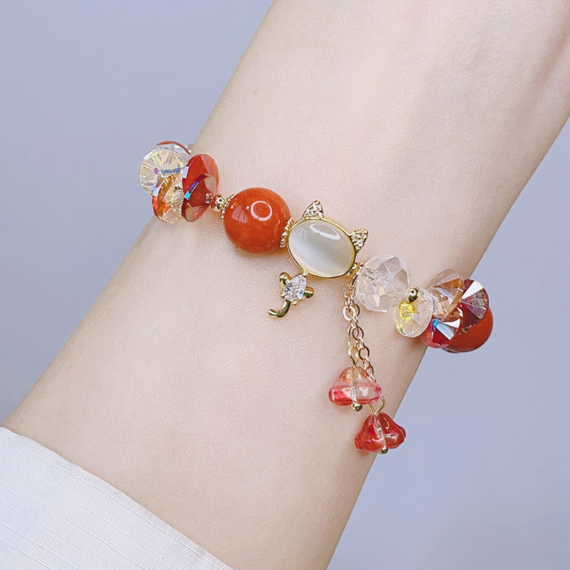 KarmaRipple's Amethyst Green Gemstone Red Gemstone Cat Balance Bracelet p20