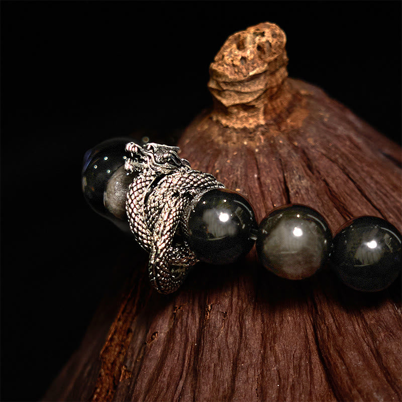KarmaRipple's Silver Sheen Obsidian Dragon Protection Bracelet p3