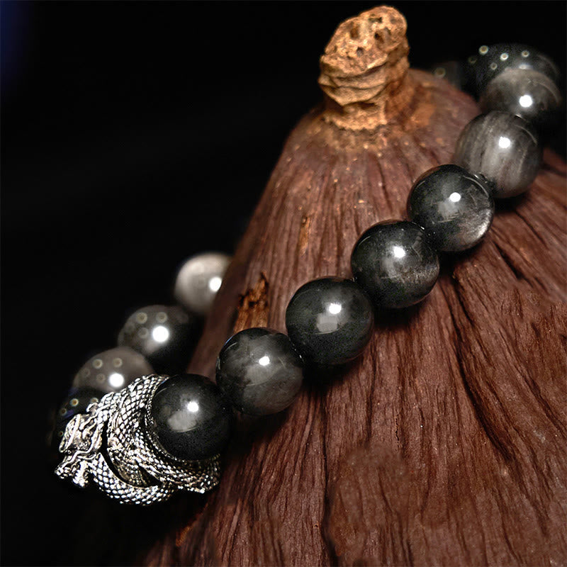 KarmaRipple's Silver Sheen Obsidian Dragon Protection Bracelet p4
