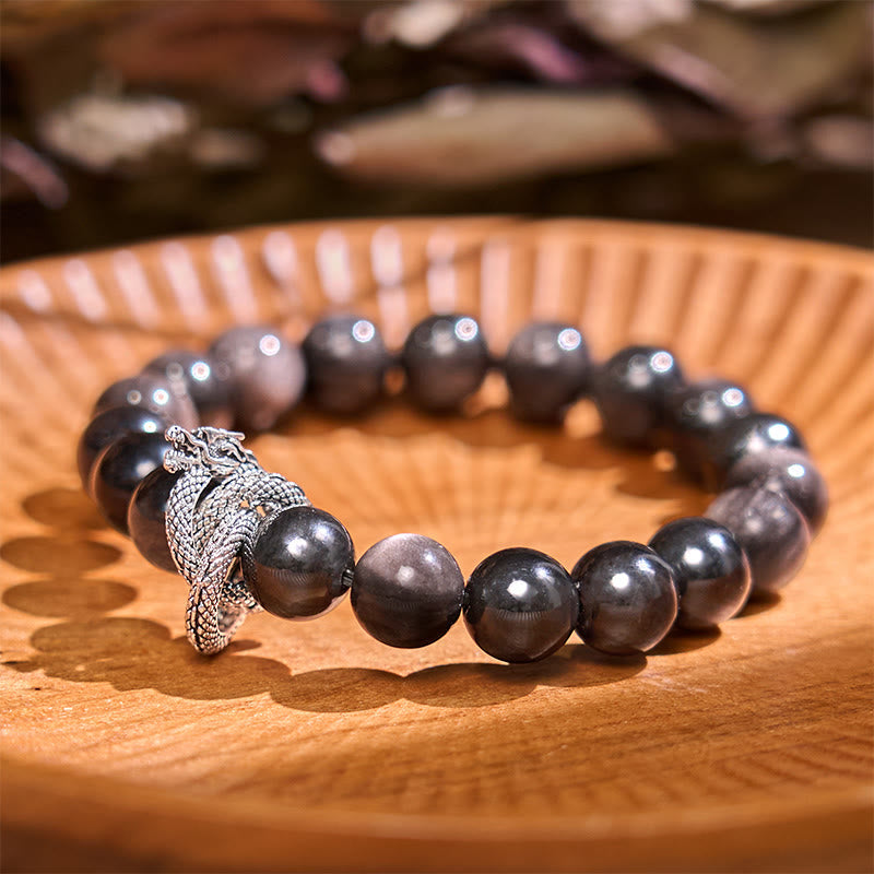 KarmaRipple's Silver Sheen Obsidian Dragon Protection Bracelet p2