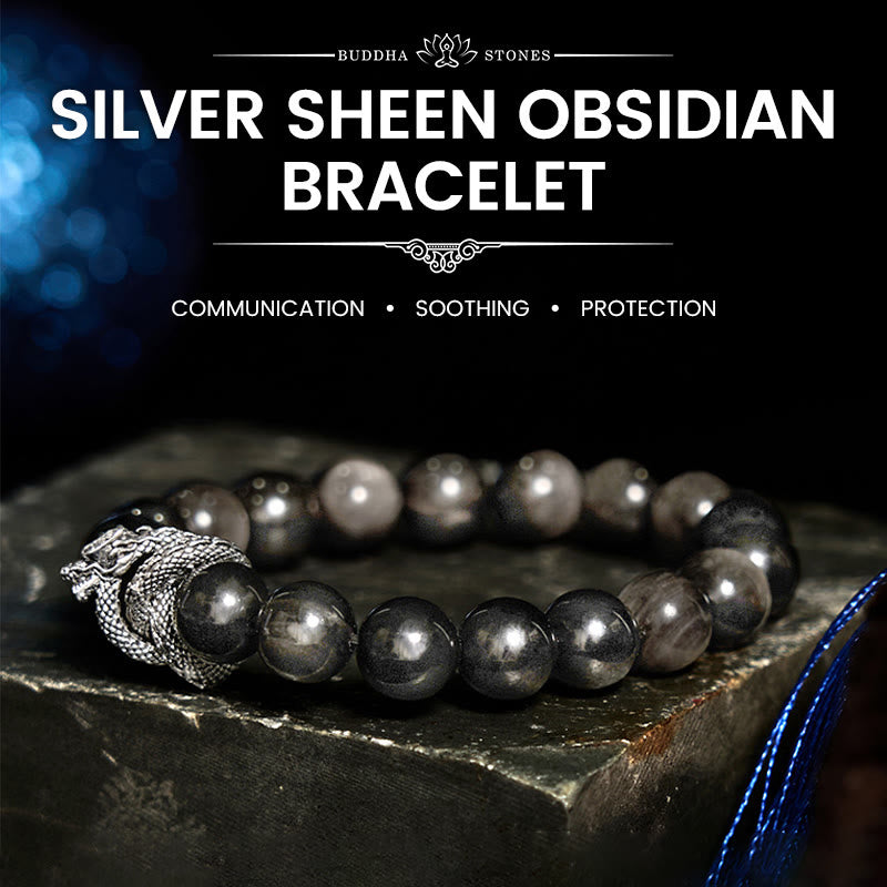 KarmaRipple's Silver Sheen Obsidian Dragon Protection Bracelet p9