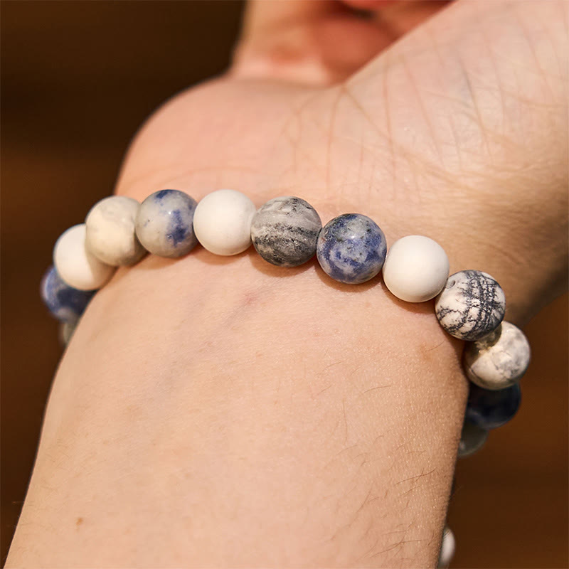 KarmaRipple's Ivory Turquoise Picasso Jasper Blue Spot Jasper Relaxation Bracelet p5
