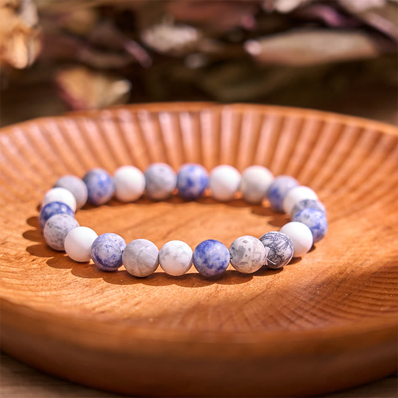 KarmaRipple's Ivory Turquoise Picasso Jasper Blue Spot Jasper Relaxation Bracelet p2
