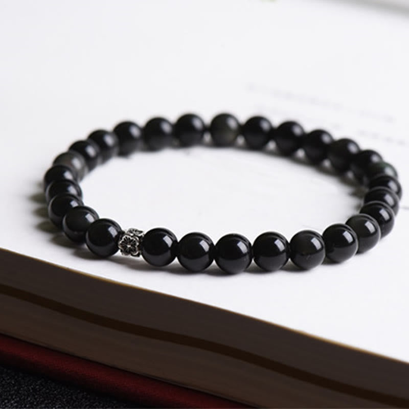 KarmaRipple's Black Obsidian Bead 925 Sterling Silver Flower Design Purification Bracelet p9