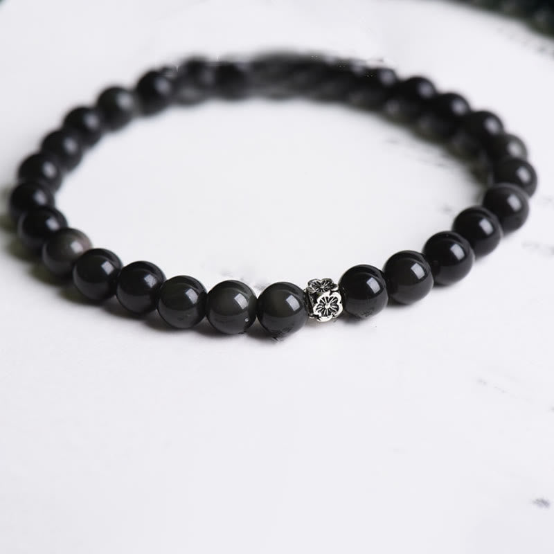 KarmaRipple's Black Obsidian Bead 925 Sterling Silver Flower Design Purification Bracelet p8