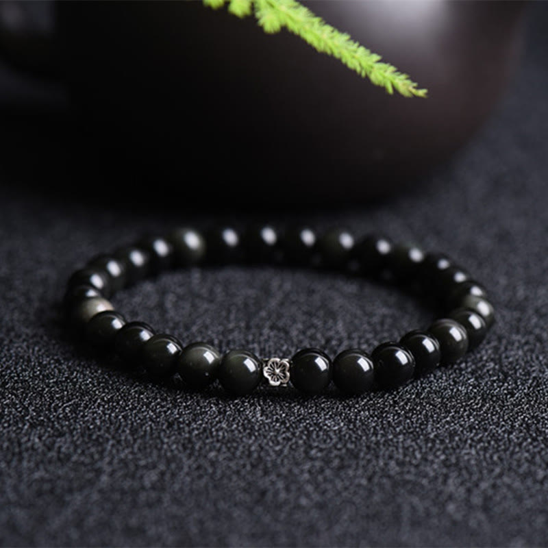 KarmaRipple's Black Obsidian Bead 925 Sterling Silver Flower Design Purification Bracelet p10